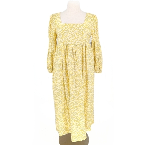 Who What Wear Animal Print Midi Dress Yellow White XL cottagecore retro preppy - Picture 1 of 8